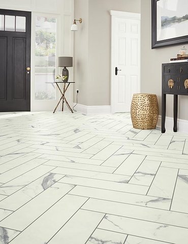 Entry Foyer Luxury Vinyl Tile Herringbone LVT -  Thompson Interiors in  Lake Odessa, MI