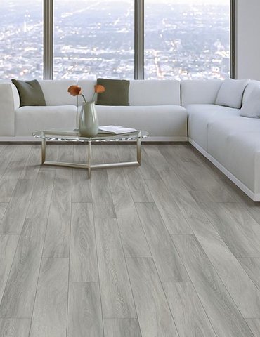 Living Room Gray Greige Luxury Vinyl Plank LVP -  Thompson Interiors in  Lake Odessa, MI