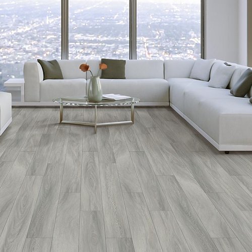 Living Room Gray Greige Luxury Vinyl Plank LVP -  Thompson Interiors in  Lake Odessa, MI