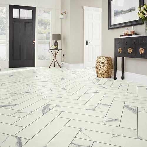 Entry Foyer Luxury Vinyl Tile Herringbone LVT -  Thompson Interiors in  Lake Odessa, MI